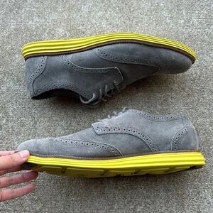 Skechers Mark Nason Wing Tip Suede Oxford Shoes Grey/Neon Men Sz 10.5